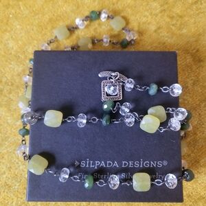 Silpada Green Canadian Jade and Crystal Beaded Toggle Necklace